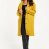 Women's Mustard Yellow Bouclè Coat with Notched Lapels, Relaxed Fit, Deep Side Pockets - Liquorish