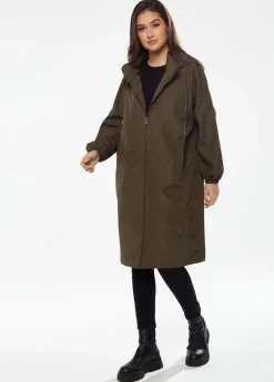 Women's Never Give Up Parka in Khaki with Full-Length Sleeves, Eye-Catching Embroidery, and Practical Side Pockets