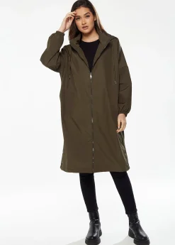 Women's Never Give Up Parka in Khaki with Full-Length Sleeves, Eye-Catching Embroidery, and Practical Side Pockets