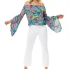 Women's Off Shoulder Multicolour Floral Print Top - Summer Style, Regular Fit, Short Sleeves, UK Sizes S- L