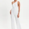Women's One Shoulder Backless Sequin Jersey Jumpsuit with Straight Leg, Elasticated Waist - Liquorish