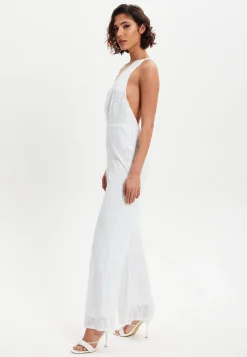 Women's One Shoulder Backless Sequin Jersey Jumpsuit with Straight Leg, Elasticated Waist - Liquorish