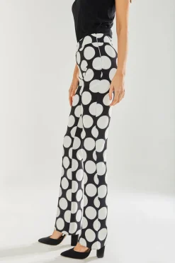 Women's Oversized Black & White Polka Dot Wide Leg Trousers with Regular Fit and Comfortable Stretch