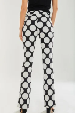 Women's Oversized Black & White Polka Dot Wide Leg Trousers with Regular Fit and Comfortable Stretch