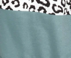 Women's Oversized Midi Hoodie Dress in Sage with Trendy Leopard Print