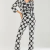 Women’s Oversized Spot Wrap Blouse - Elegant 3/4 Sleeve Length, Stylish Wrap Style, Perfect for Any Occasion