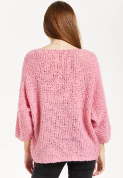 Women's Pink Loose Knit Jumper with Wide Sleeves and Metallic Detail