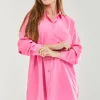 Women's Pink Oversized Shirt - Classic Style, Full Length Sleeves, Tie Side, Regular Fit, Available in Sizes S, M, L
