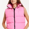 Women's Pink Puffer Vest with Drawstring Hem and High Collar for Cozy Layering