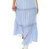 Women's Plain Blue Maxi Skirt with Elasticated Waist - Regular Fit by Liquorish