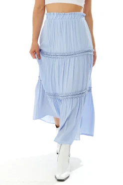 Women's Plain Blue Maxi Skirt with Elasticated Waist - Regular Fit by Liquorish