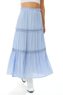 Women's Plain Blue Maxi Skirt with Elasticated Waist - Regular Fit by Liquorish