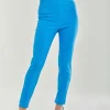 Women's Plain Blue Skinny Ankle Length Trousers with Zip Closure - Liquorish