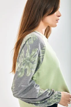 Women's Printed Raglan Sleeve Crop Sweat - Long sleeves, elasticated cuffs, regular fit, available in UK sizes 8-12.