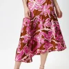 Women's Purple Floral Asymmetric Pleated Midi Skirt with High Waist - Regular Fit, 100% Polyester, Liquorish