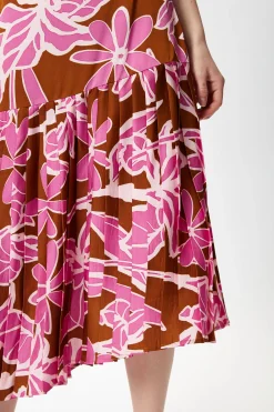 Women's Purple Floral Asymmetric Pleated Midi Skirt with High Waist - Regular Fit, 100% Polyester, Liquorish