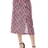 Women's Purple Midi Skirt with Mixed Animal Print, Front Buttons, Side Slit - Liquorish