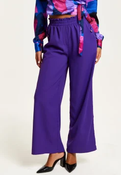 Women’s Purple Wide Leg Trousers with High Waist, Elasticated Waist & Front Pockets - Liquorish