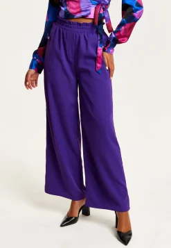 Women’s Purple Wide Leg Trousers with High Waist, Elasticated Waist & Front Pockets - Liquorish