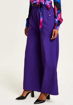 Women’s Purple Wide Leg Trousers with High Waist, Elasticated Waist & Front Pockets - Liquorish