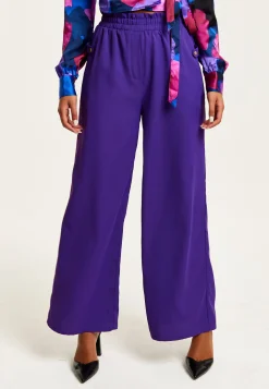 Women’s Purple Wide Leg Trousers with High Waist, Elasticated Waist & Front Pockets - Liquorish