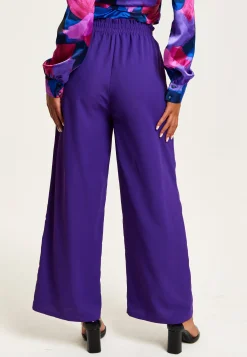 Women’s Purple Wide Leg Trousers with High Waist, Elasticated Waist & Front Pockets - Liquorish