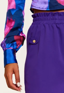 Women’s Purple Wide Leg Trousers with High Waist, Elasticated Waist & Front Pockets - Liquorish