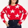 Women's Red Cropped Long Sleeve Jumper with Unique Star Pattern by Liquorish