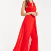 Women’s Red Sleeveless Jumpsuit with Sheer Overlay for Elegant Evening Wear - Liquorish