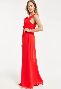 Women’s Red Sleeveless Jumpsuit with Sheer Overlay for Elegant Evening Wear - Liquorish