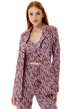 Women's Relaxed Purple Animal Print Blazer with Padded Shoulders - Liquorish