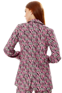 Women's Relaxed Purple Animal Print Blazer with Padded Shoulders - Liquorish
