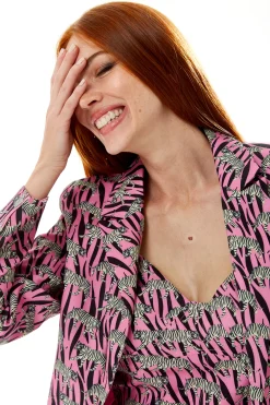Women's Relaxed Purple Animal Print Blazer with Padded Shoulders - Liquorish