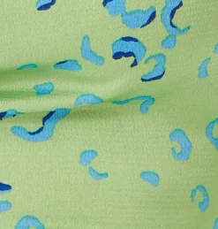 Women’s Ruffle Long Sleeve Off The Shoulder Top in Green & Blue Animal Print with Sleeve Slits - Crop Fit