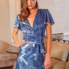 Women's Scarf Print Angel Sleeve Wrap Top with Tie Detail, Regular Fit and Elegant Design