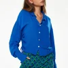 Women's Shirt in Blue with Side Drawstring Detail, Balloon Sleeves & Classic Collar - Regular Fit
