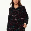 Women's Shirt with Multicolour Signature Pattern in Black - Long Sleeves, Classic Collar, Button-Up Style, Regular Fit