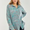 Women’s Shirt with Multicolour Signature Pattern in Mint - Collar & cuffs, Full length sleeves, Regular fit, UK sizes 8-12.