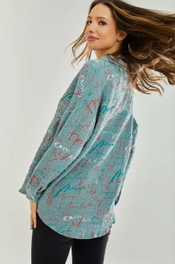 Women’s Shirt with Multicolour Signature Pattern in Mint - Collar & cuffs, Full length sleeves, Regular fit, UK sizes 8-12.