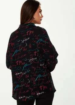 Women's Shirt with Multicolour Signature Pattern in Black - Long Sleeves, Classic Collar, Button-Up Style, Regular Fit