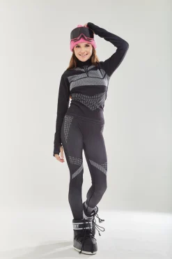 Women's Ski Base Layer Seamless Long Sleeve Top in Black - Perfect for Cold Weather Adventures, Comfortable Fit