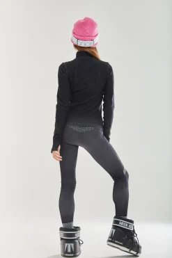 Women's Ski Base Layer Seamless Tights in Black with Full-Length Design and Sporty Style