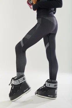 Women's Ski Base Layer Seamless Tights in Black with Full-Length Design and Sporty Style