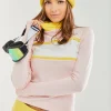 Women's Ski Base Layer Top In Pastel Colour Block - Long Sleeve, Color Block Pattern, Crew Neck, Stylish Winter Wear.