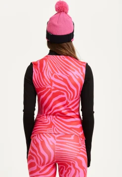 Women's Ski Base Layer Top in Pink Zebra Print with Zip Fastening, Regular Fit, and Thumbhole Cuffs for Comfort