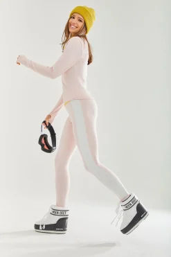 Women's Ski Base Layer Top In Pastel Colour Block - Long Sleeve, Color Block Pattern, Crew Neck, Stylish Winter Wear.
