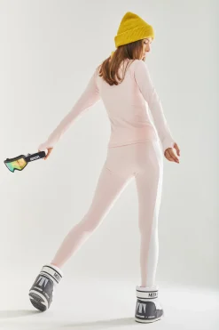 Women's Ski Base Layer Top In Pastel Colour Block - Long Sleeve, Color Block Pattern, Crew Neck, Stylish Winter Wear.