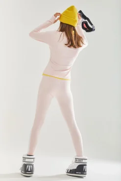 Women's Ski Base Layer Top In Pastel Colour Block - Long Sleeve, Color Block Pattern, Crew Neck, Stylish Winter Wear.