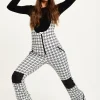 Women's Ski Waterproof Salopette In Mono Dogtooth Print - Sleeveless, Adjustable Straps, Skinny Fit, Zip Fastening, Side Pockets