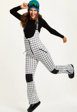 Women's Ski Waterproof Salopette In Mono Dogtooth Print - Sleeveless, Adjustable Straps, Skinny Fit, Zip Fastening, Side Pockets